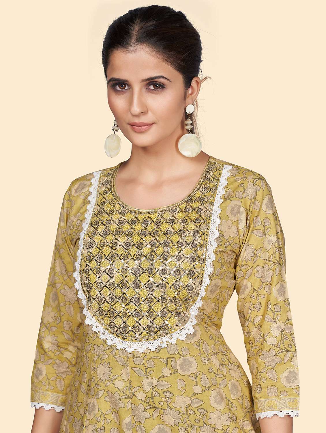 yellow cotton aline kurta - 19943210 -  Standard Image - 3
