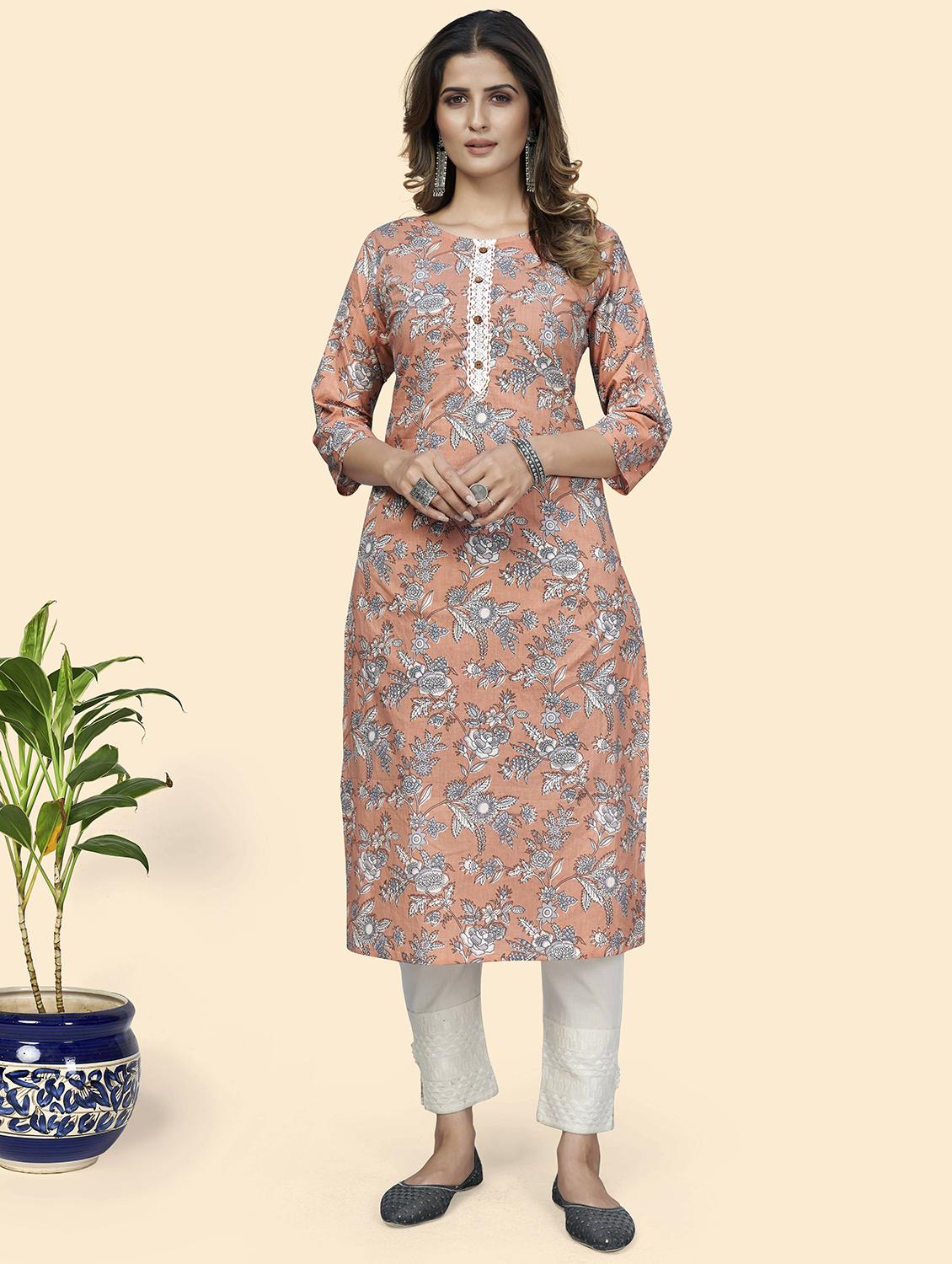 orange cotton straight kurta - 19943310 - Zoom Image - 0