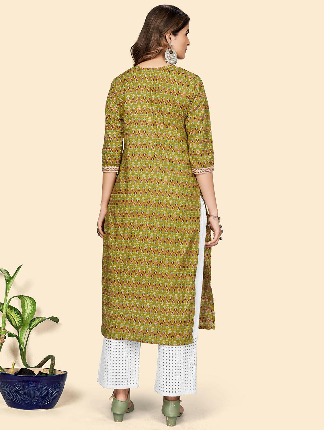 green cotton straight kurta - 19943312 - Standard Image - 3