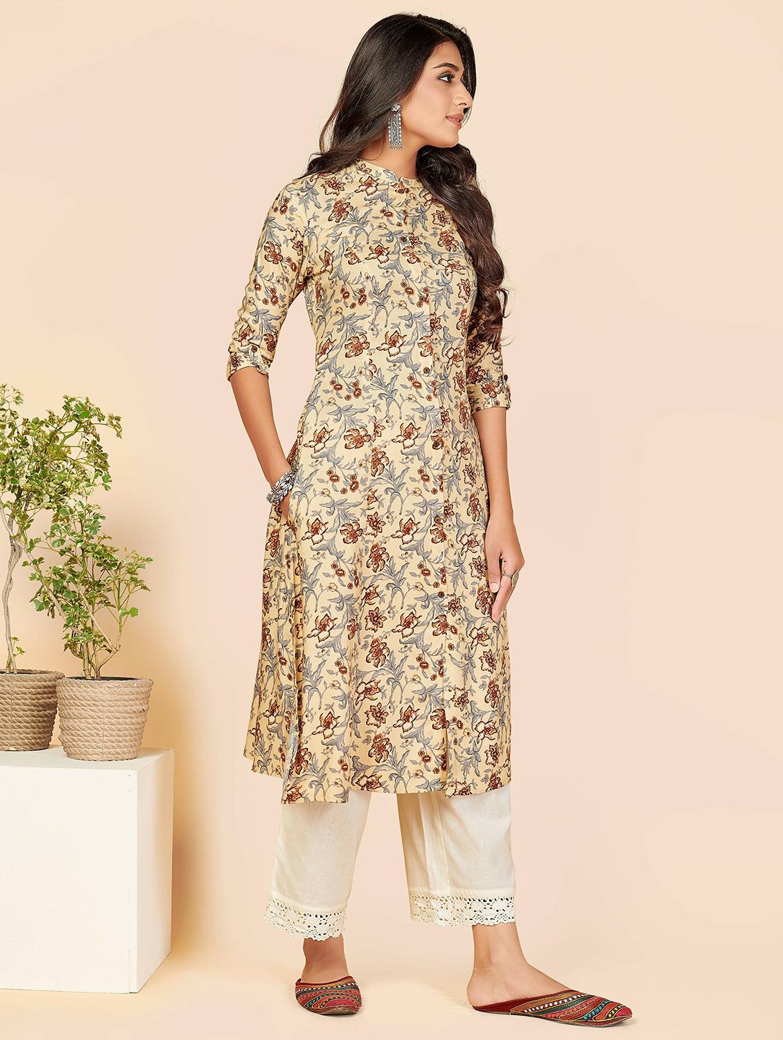 printed viscose straight kurta - 19943367 - Standard Image - 3