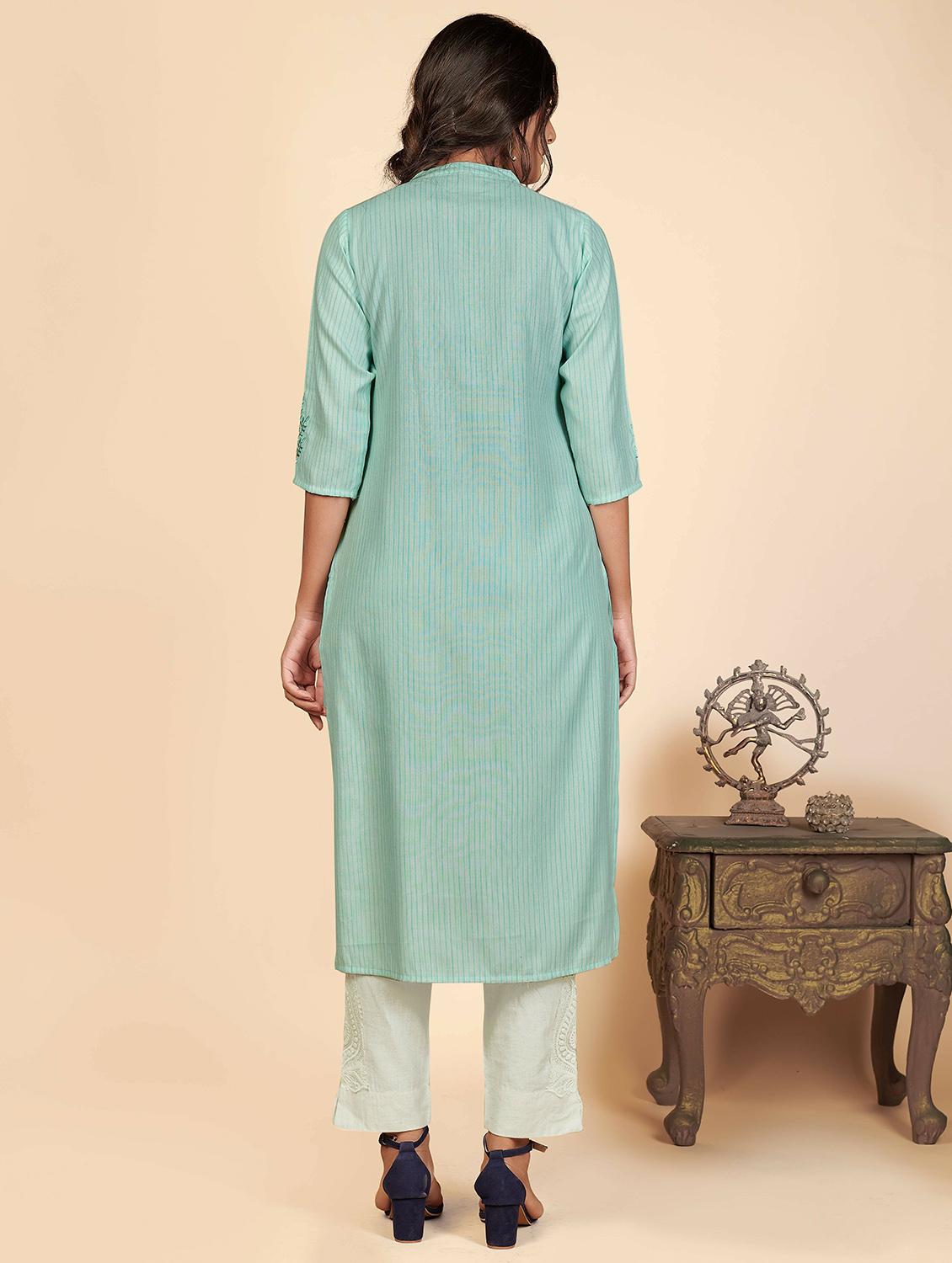 stripes cotton straight kurta - 19943372 - Standard Image - 3