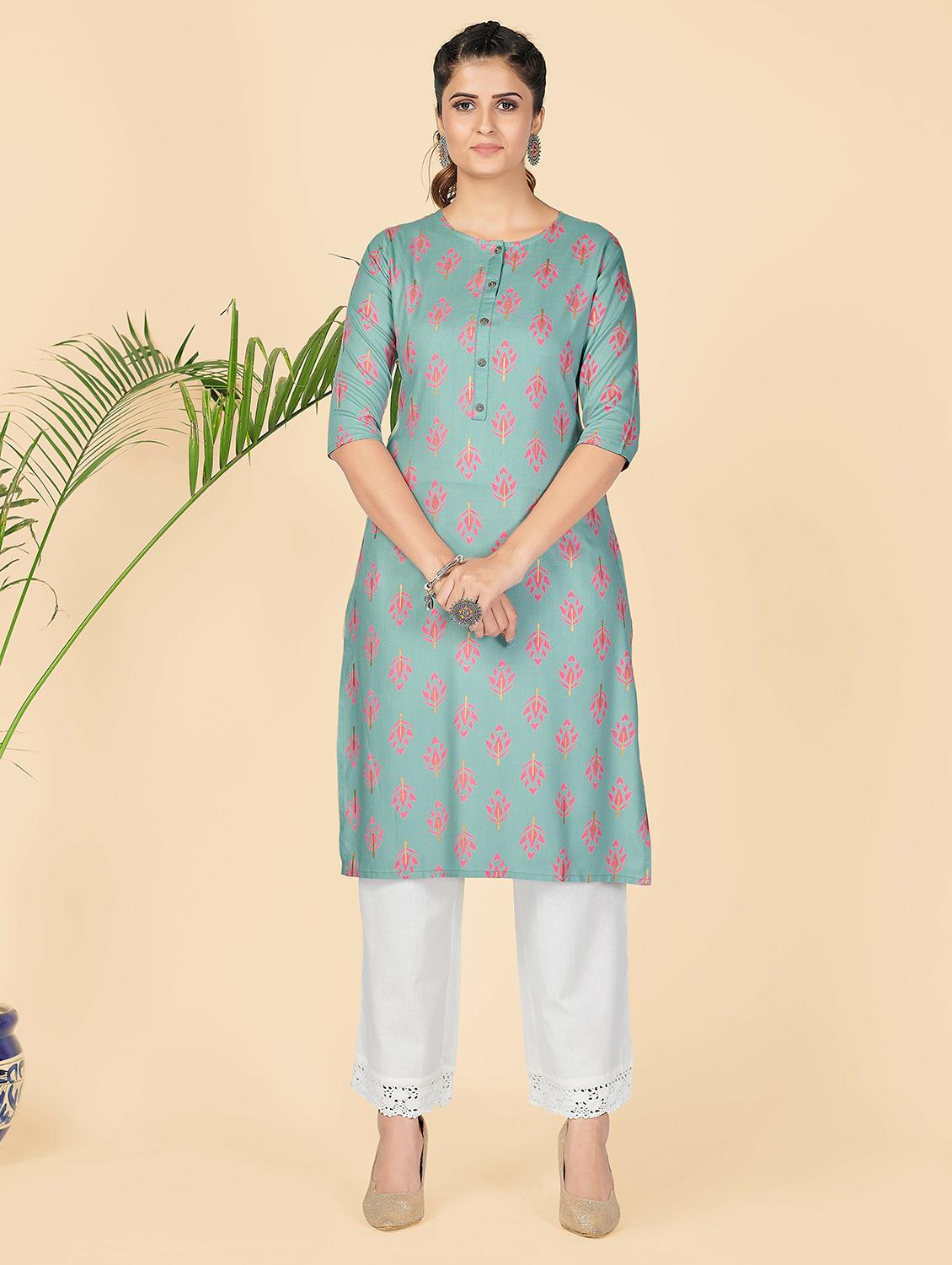 printed viscose straight kurta - 19943376 - Zoom Image - 0