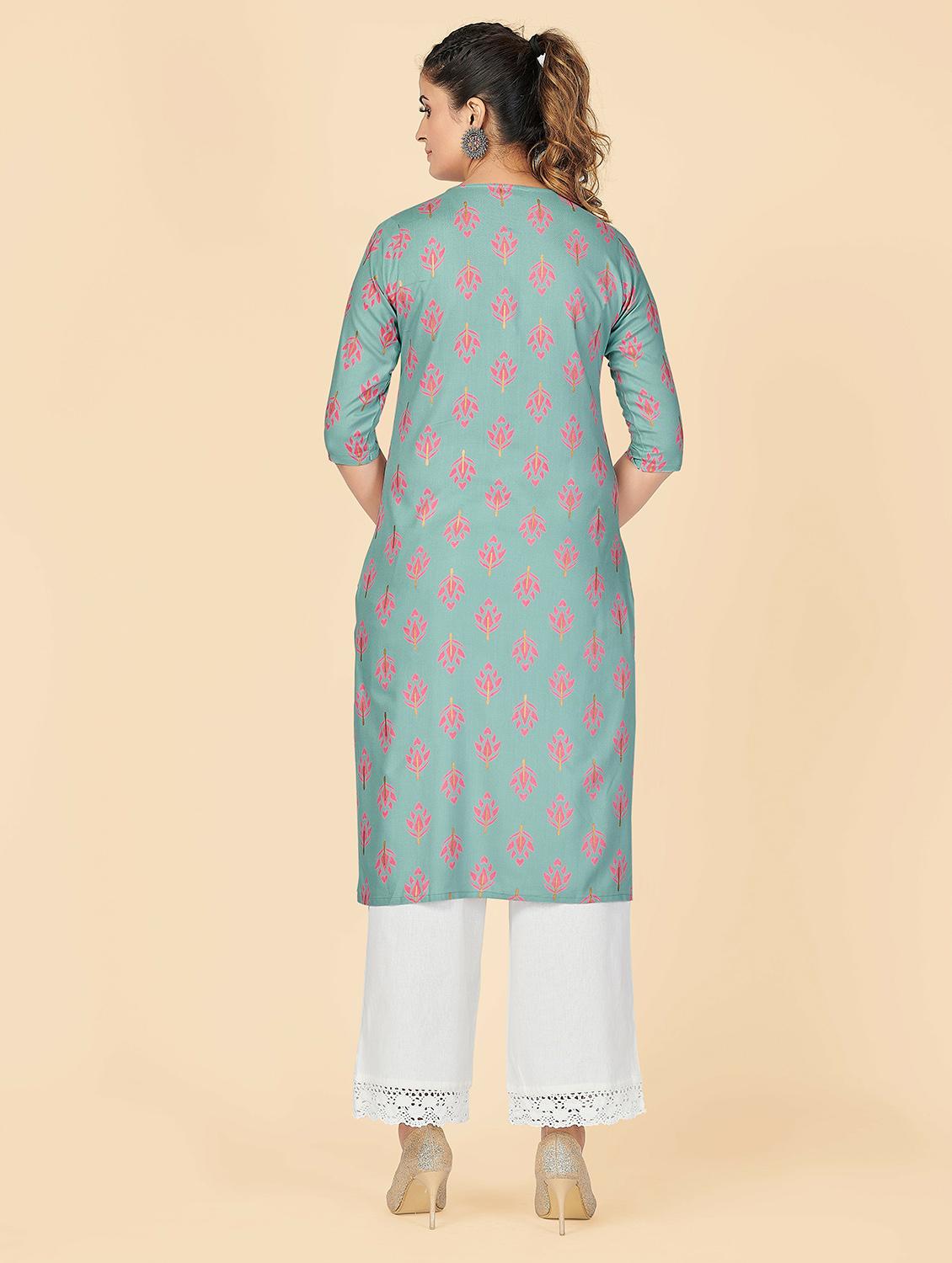 printed viscose straight kurta - 19943376 - Standard Image - 3