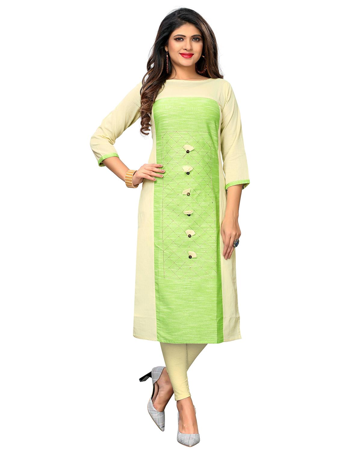color block cotton blend straight kurta - 19943394 - Zoom Image - 0