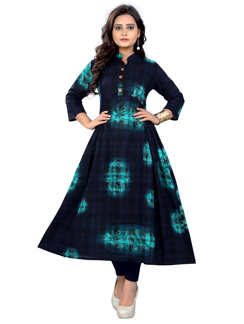 mandarin neck printed flared kurta - 19943427 - Zoom Image - 0