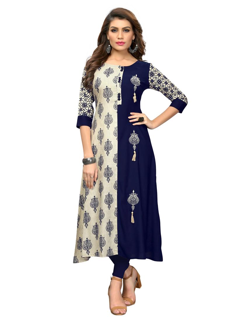 round neck printed a-line kurta - 19943449 - Zoom Image - 0