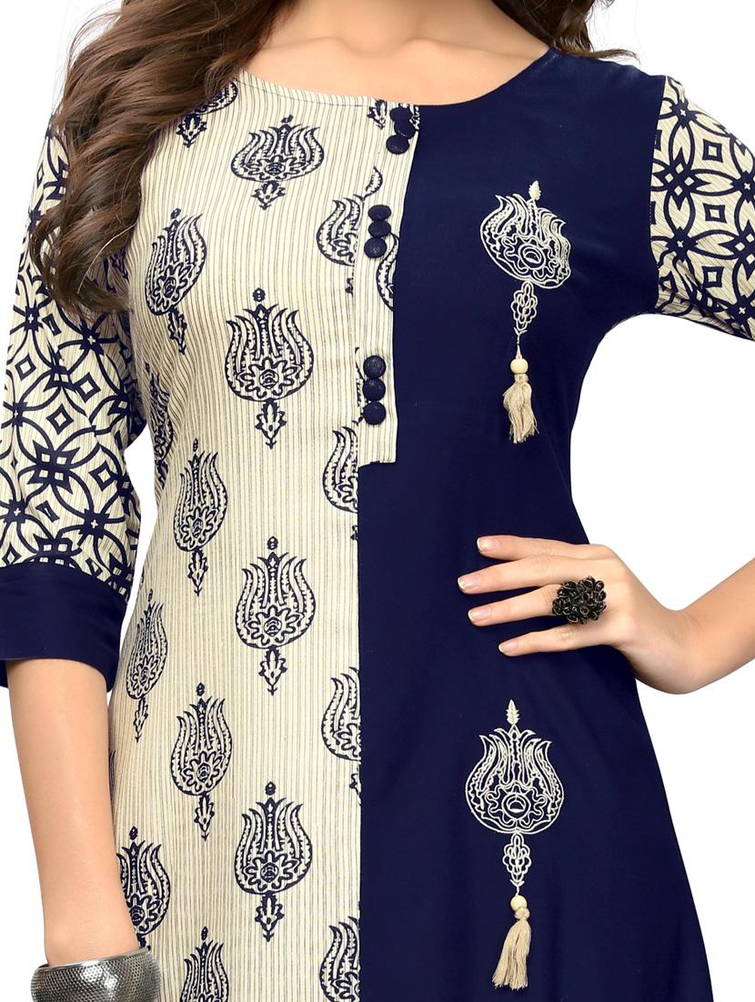 round neck printed a-line kurta - 19943449 - Standard Image - 3
