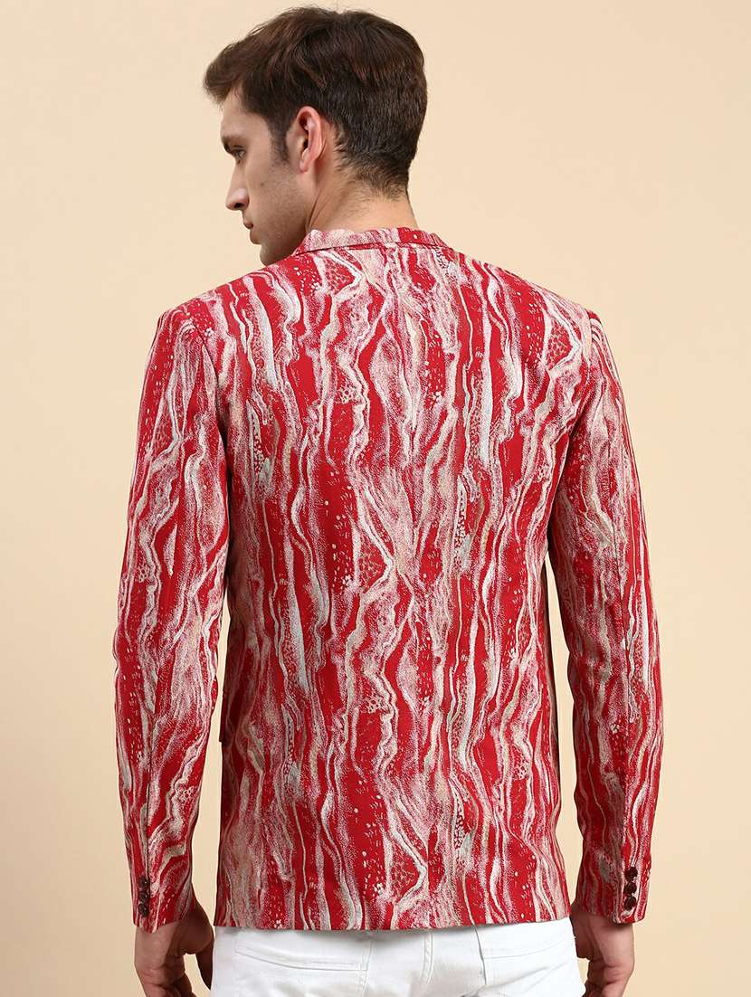 red cotton blend single breasted casual blazer - 19944338 -  Standard Image - 3