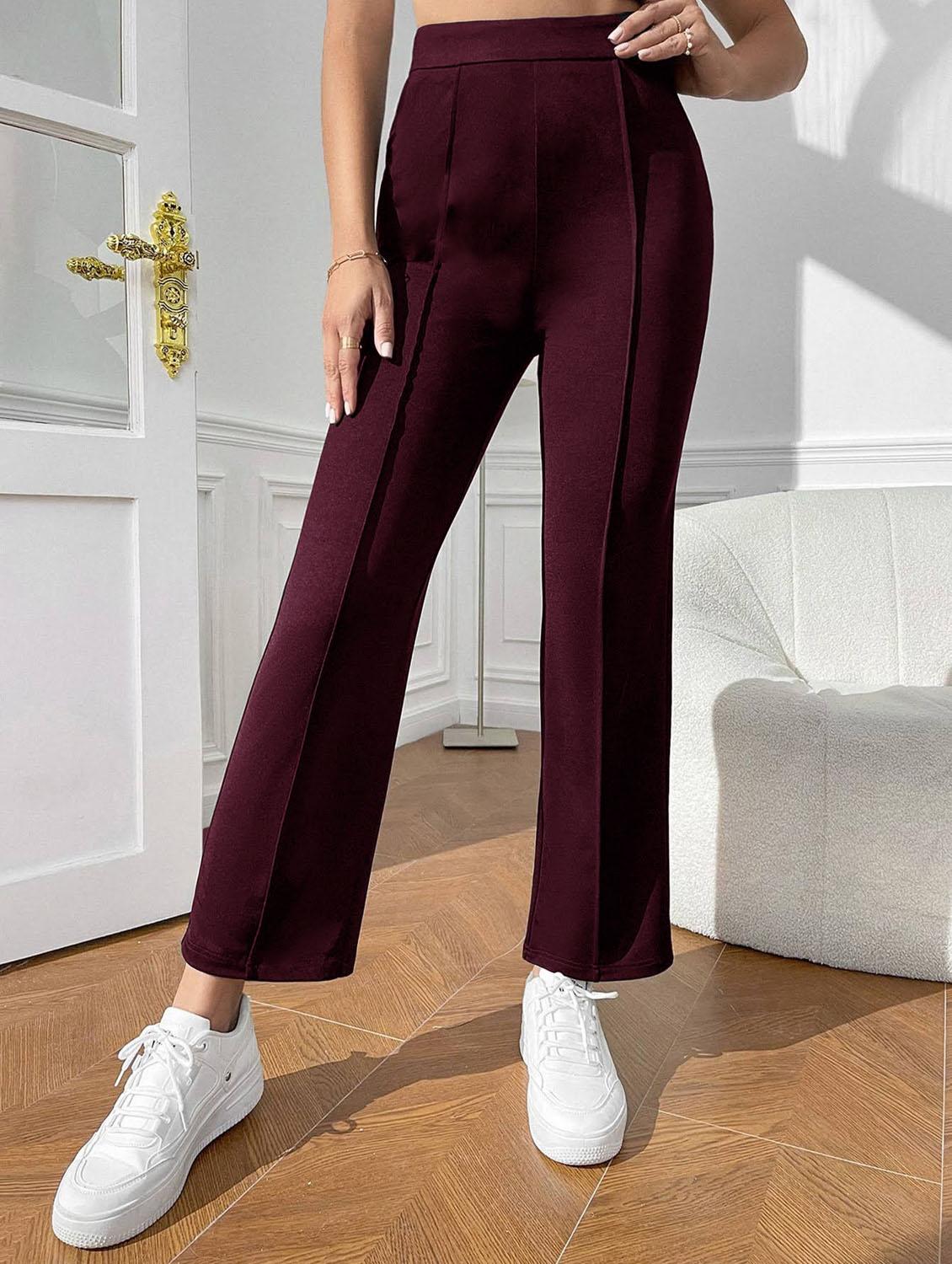 purple solid ankle length pleated trouser - 19944609 -  Zoom Image - 0