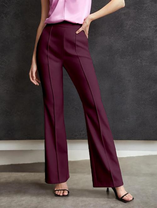 purple solid pleated trousers - 19944672 -  Standard Image - 0