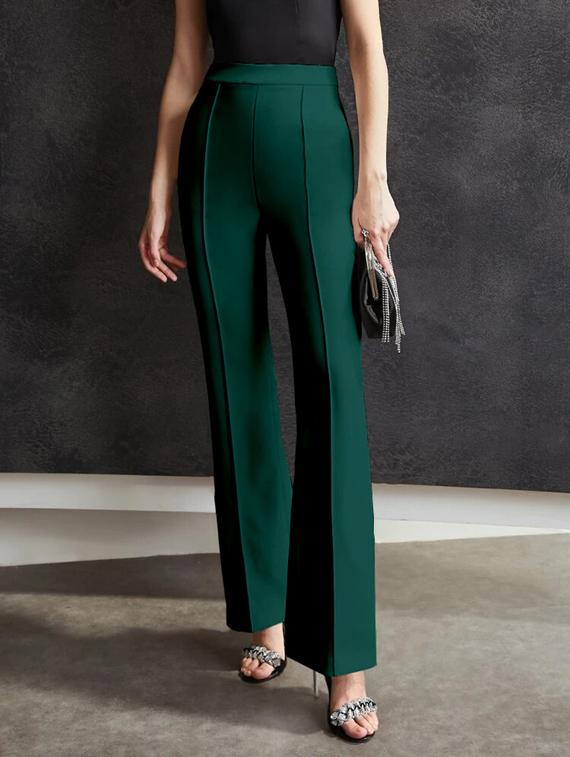 green solid pleated trousers - 19944675 -  Zoom Image - 0
