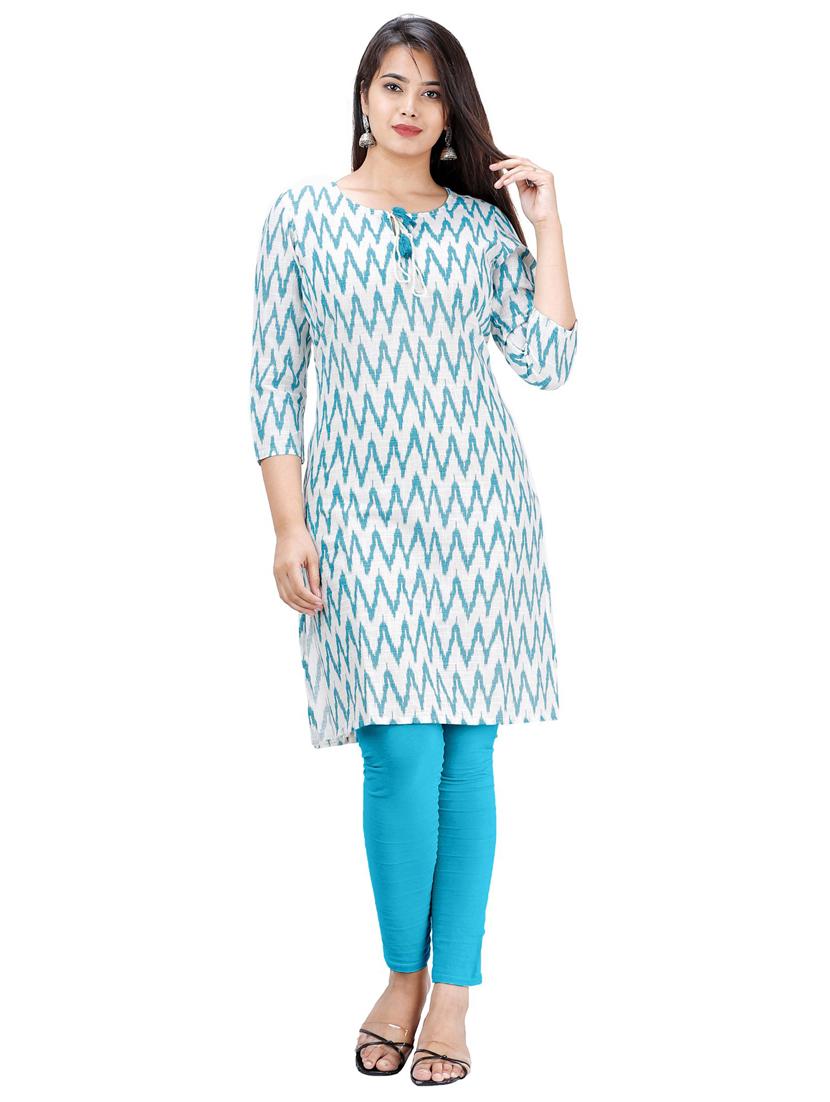 blue cotton blend a-line kurta - 19944769 -  Zoom Image - 0