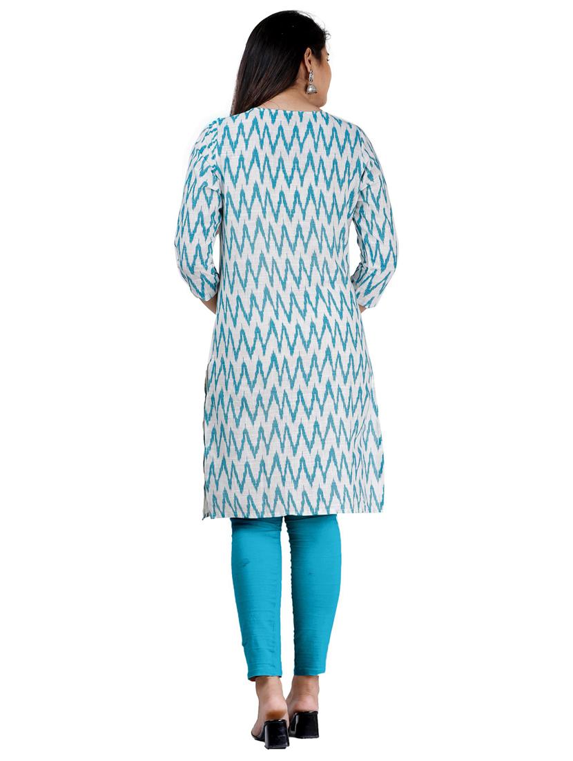 blue cotton blend a-line kurta - 19944769 - Standard Image - 3
