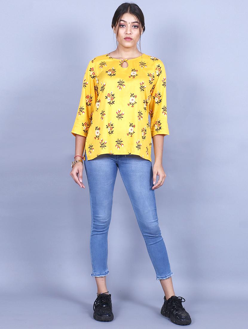 yellow printed regular tunic - 19944826 - Standard Image - 3