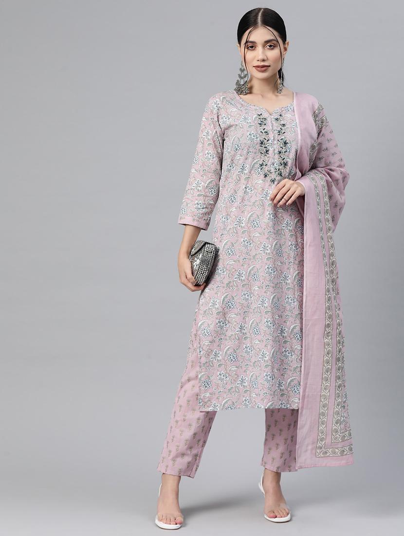 women three quarter sleeve kurta pant with dupatta set