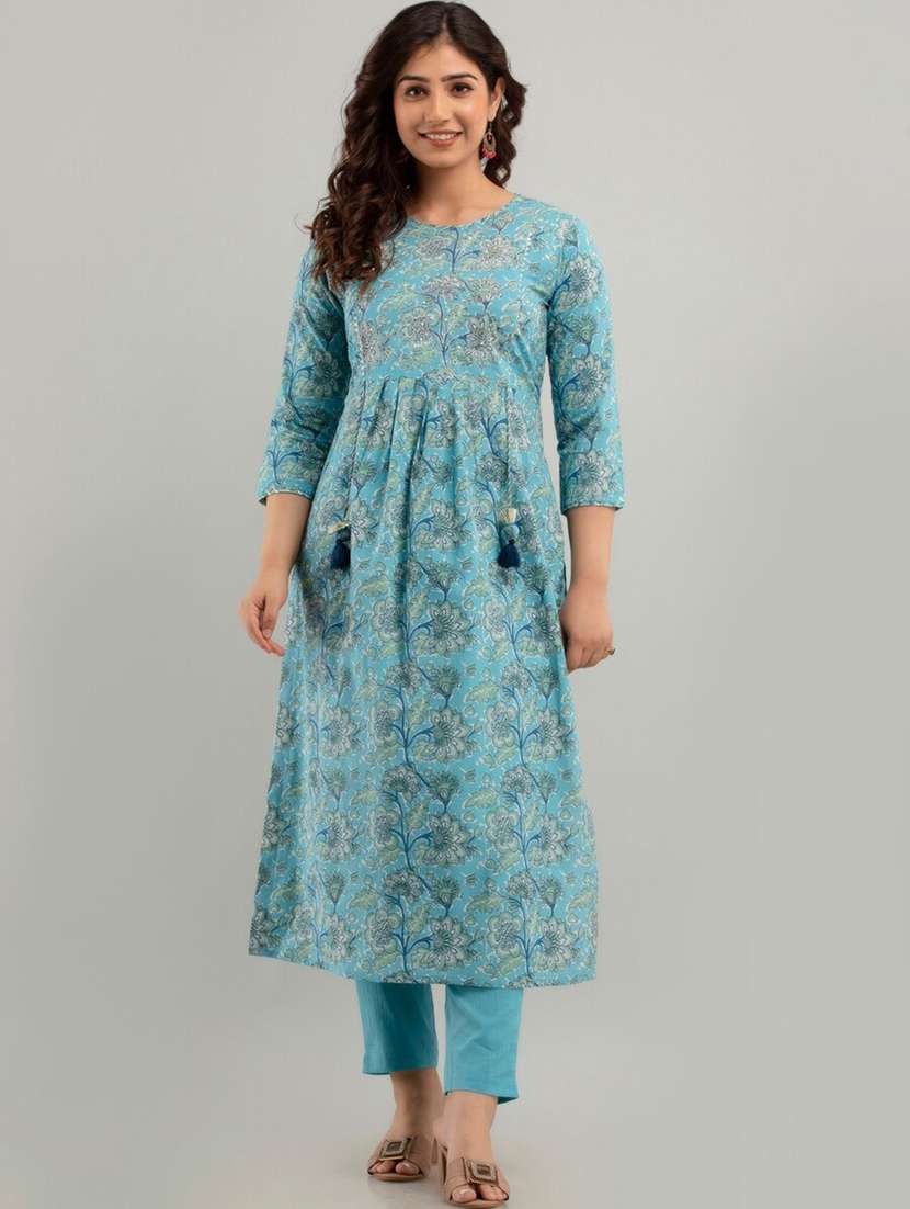 women three quarter sleeve kurta pant set - 19944901 -  Standard Image - 3