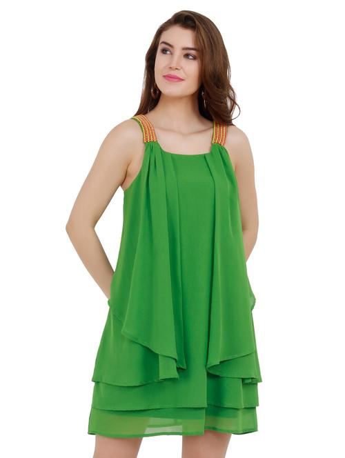 green solid sleeveless layered dress - 19945144 - Standard Image - 0