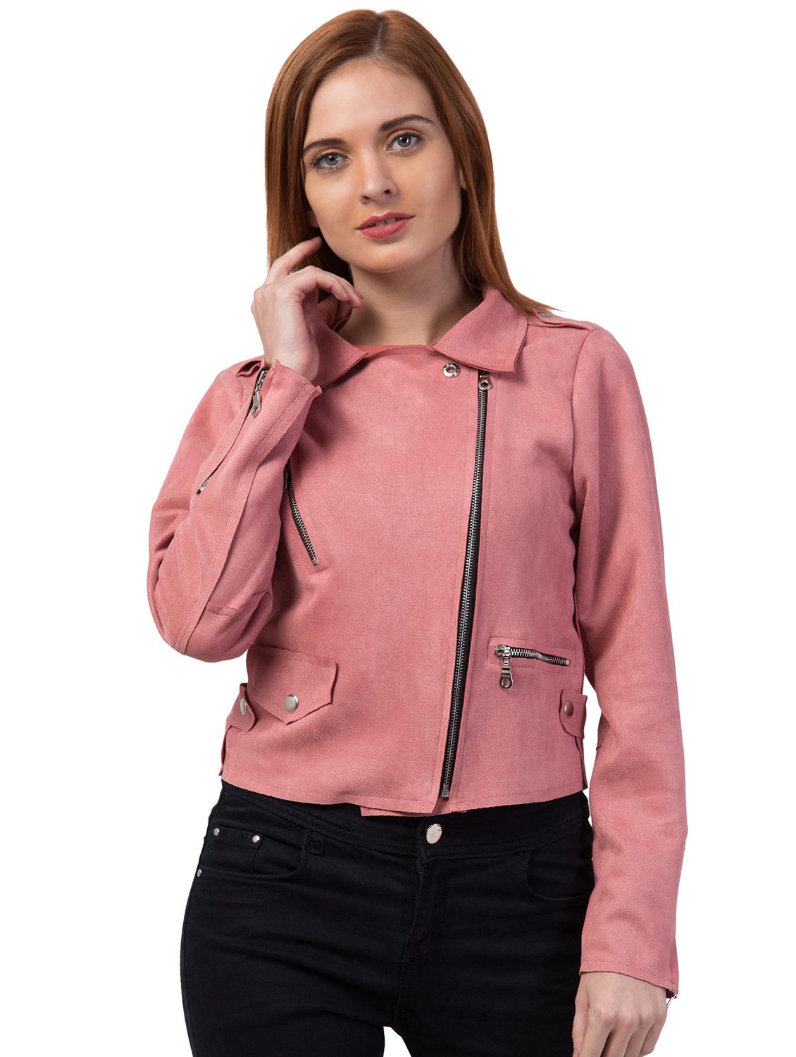 zipper solid pink regular jacket - 19945473 - Zoom Image - 0
