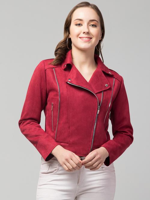 zipper solid red regular jacket - 19945477 - Standard Image - 0