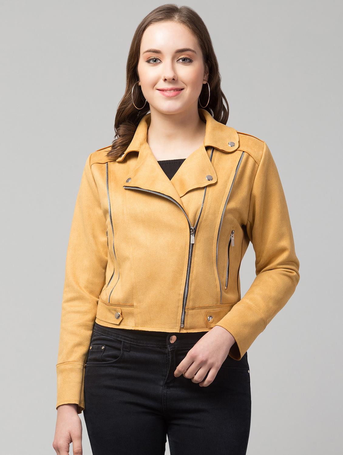 zipper solid yellow regular jacket - 19945479 -  Zoom Image - 0