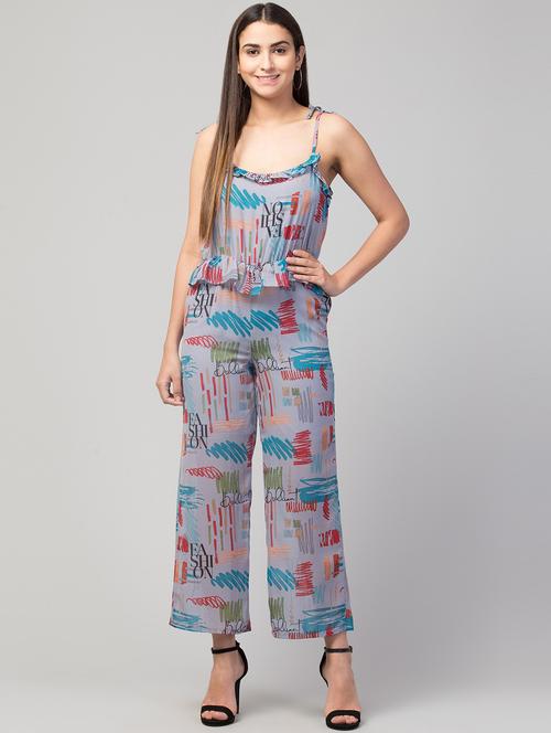 blue printed full leg jumpsuit - 19945508 -  Standard Image - 0
