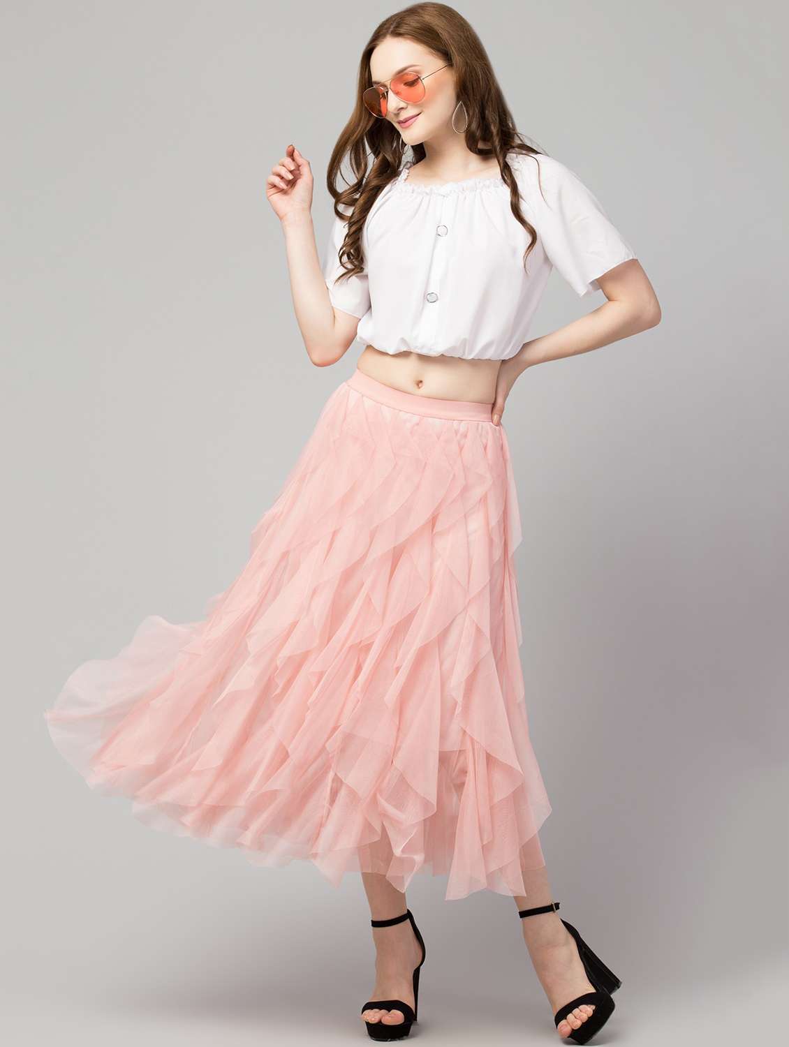 pink solid layered skirt - 19945521 -  Standard Image - 3