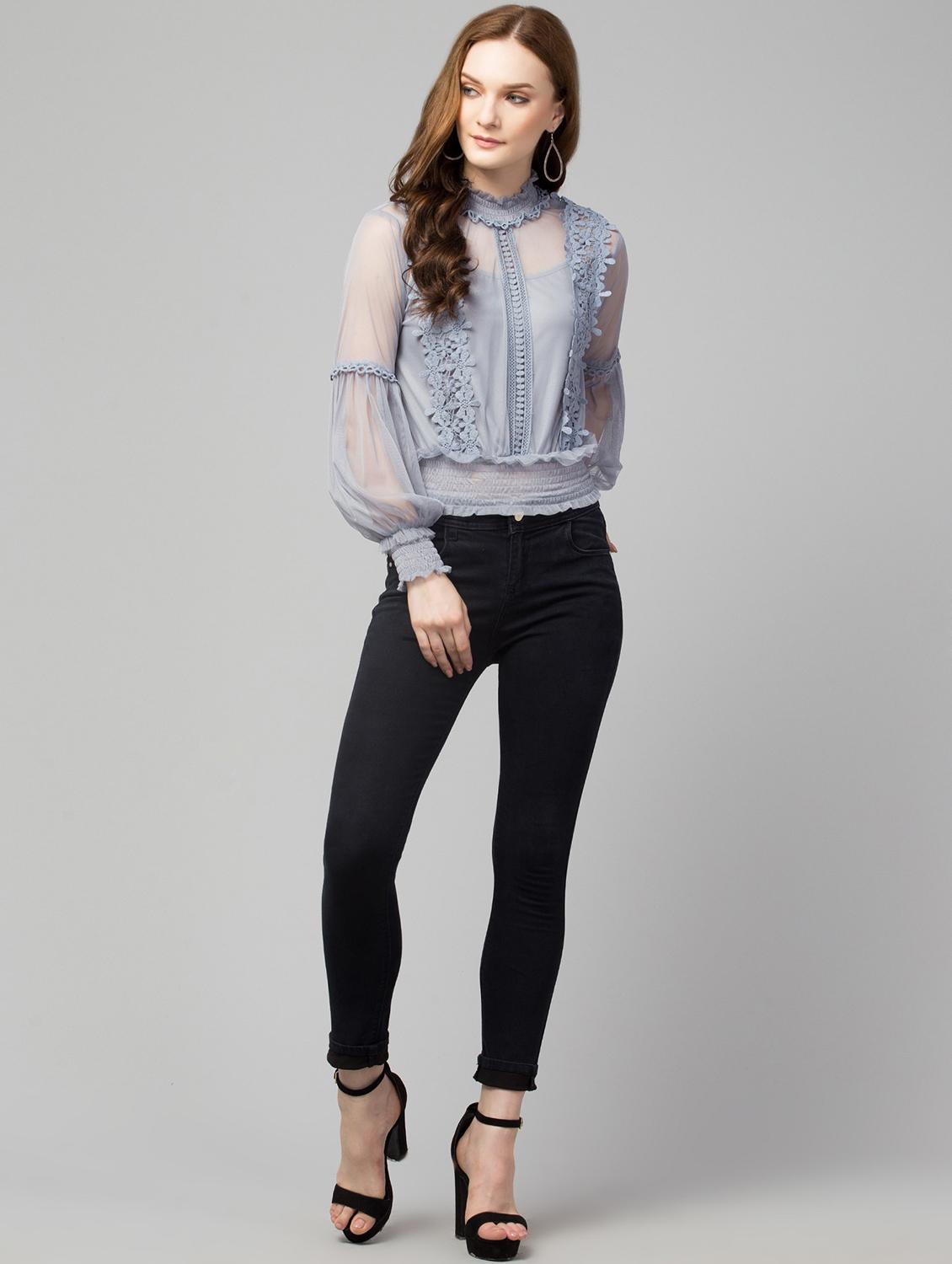 women's blouson mock neck top - 19945560 - Standard Image - 3