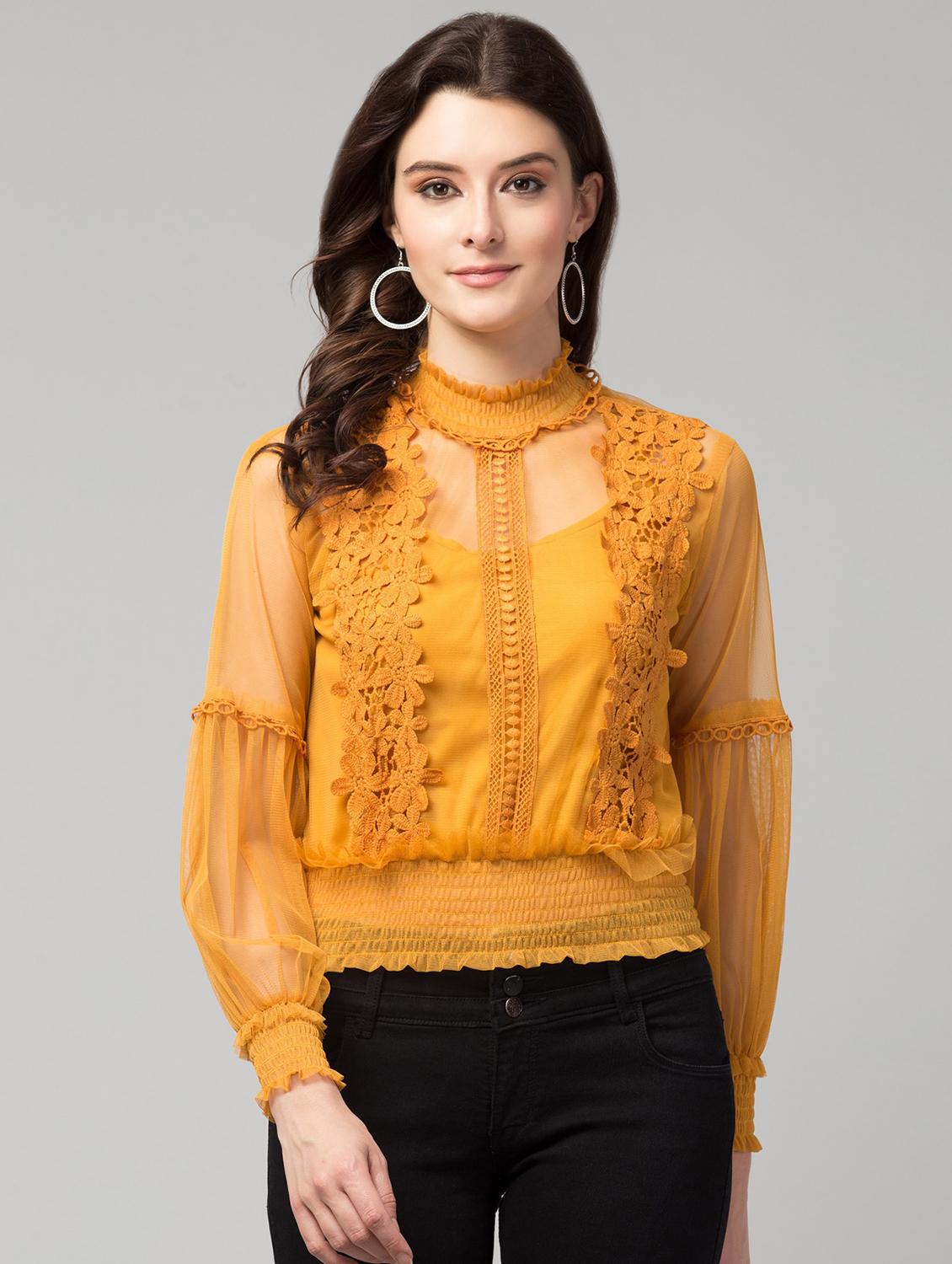 yellow solid blouson top - 19945566 - Zoom Image - 0