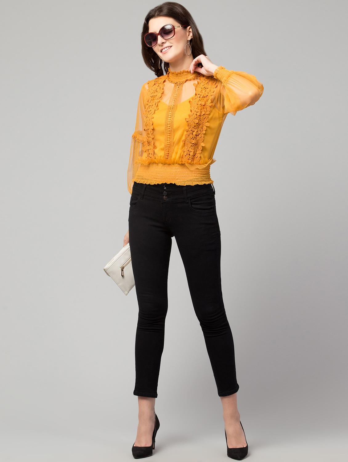 yellow solid blouson top - 19945566 - Standard Image - 3