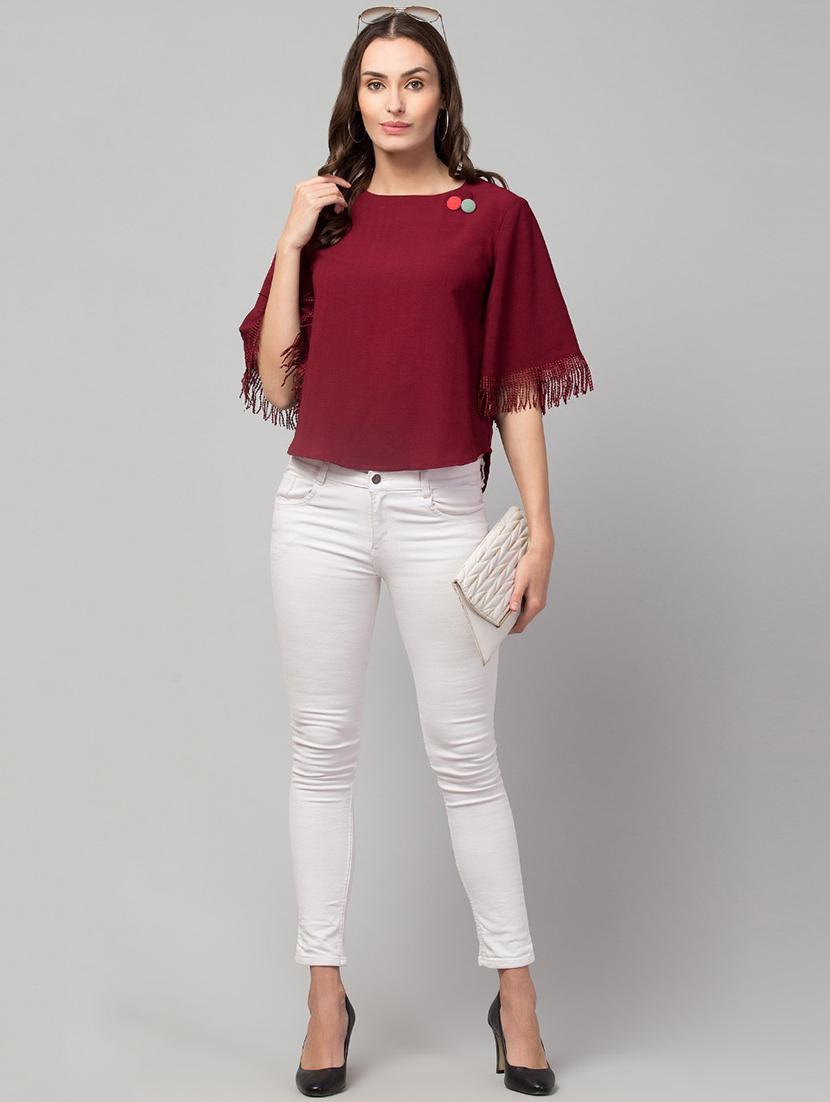 maroon solid regular top - 19945569 - Standard Image - 3