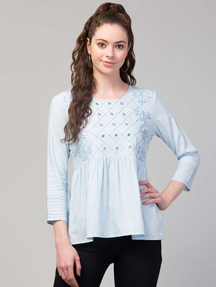 blue solid peplum top - 19945572 - Zoom Image - 0