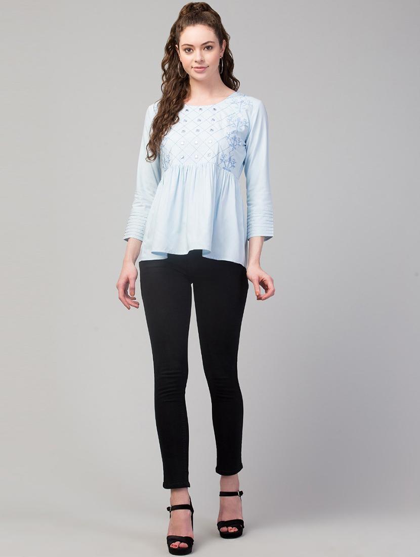 blue solid peplum top - 19945572 - Standard Image - 3