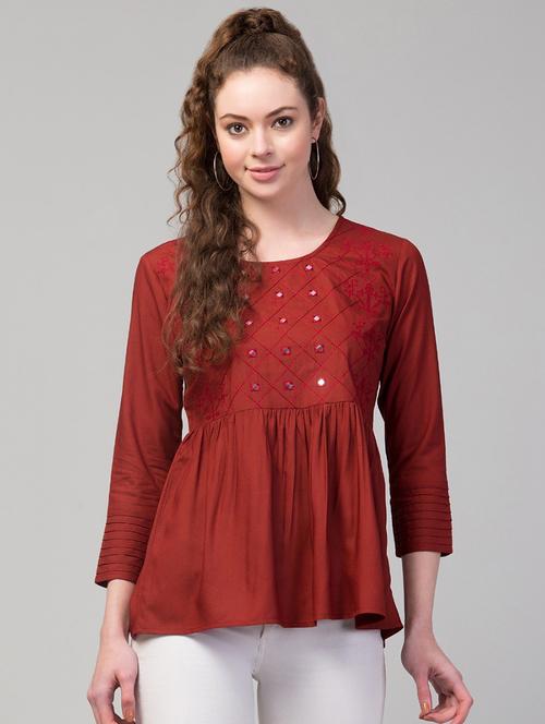 red solid peplum top - 19945574 - Standard Image - 0