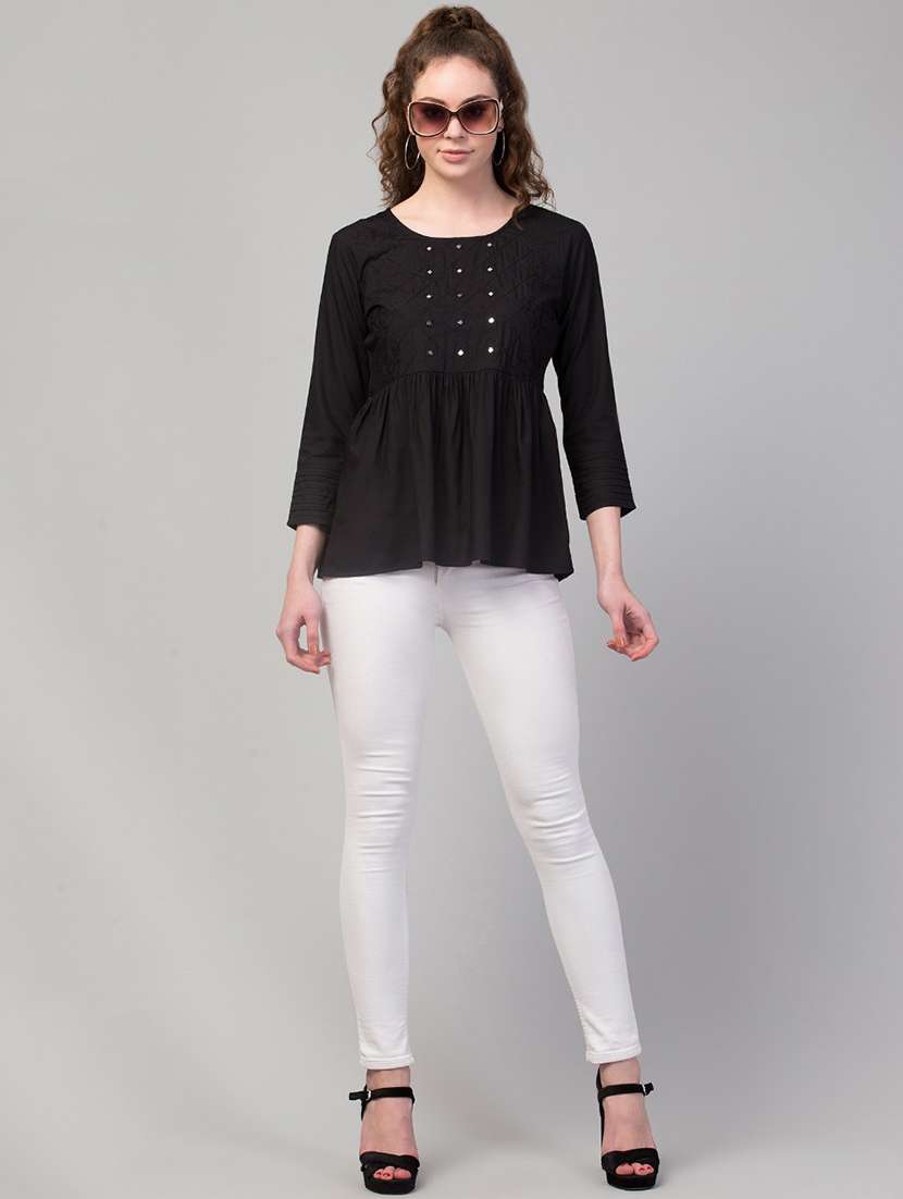 black solid peplum top - 19945575 -  Standard Image - 3