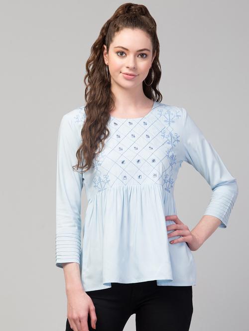 blue solid peplum top - 19945624 -  Standard Image - 0
