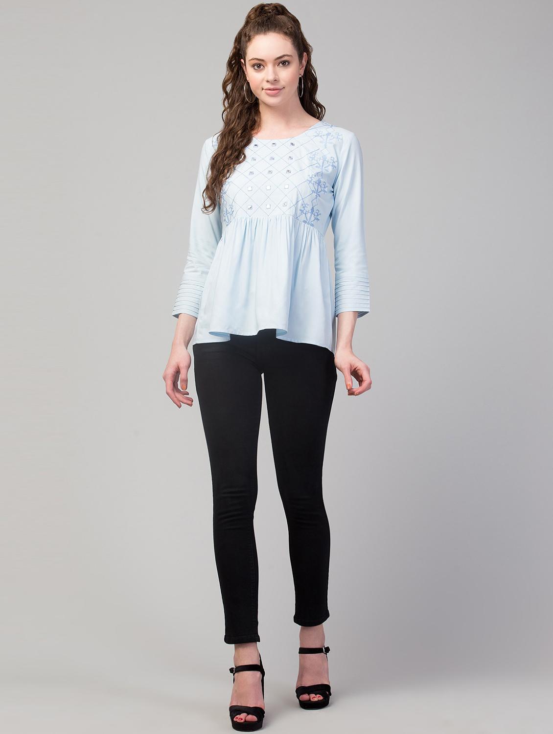 blue solid peplum top - 19945624 - Standard Image - 3