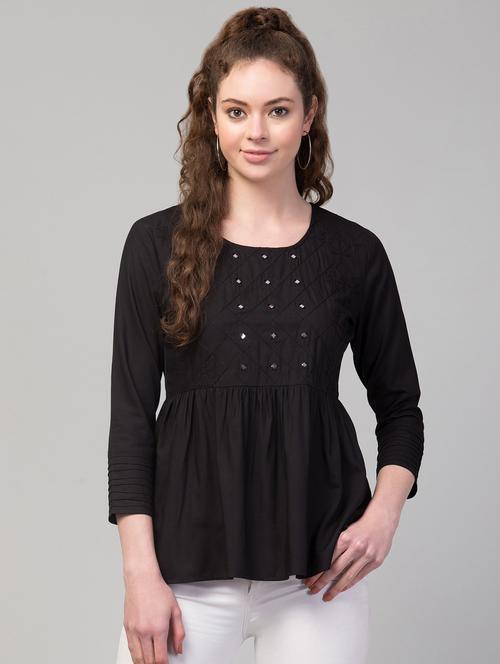 black solid peplum top - 19945627 -  Standard Image - 0