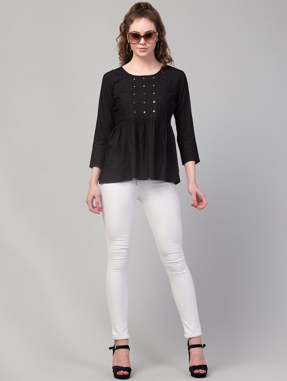 black solid peplum top - 19945627 - Standard Image - 3