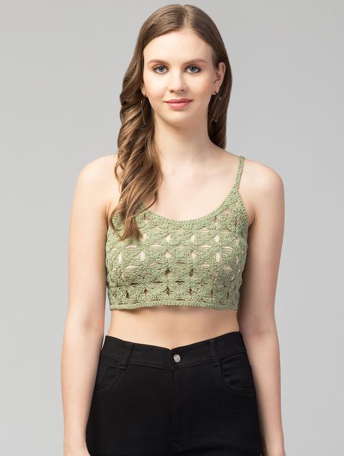green self design crop top - 19945644 - Standard Image - 0