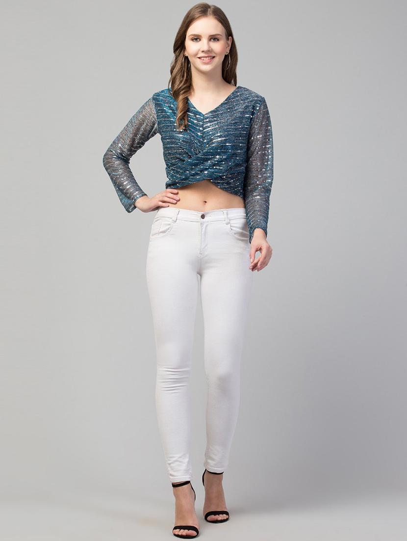 women's crop v neck top - 19945648 - Standard Image - 3