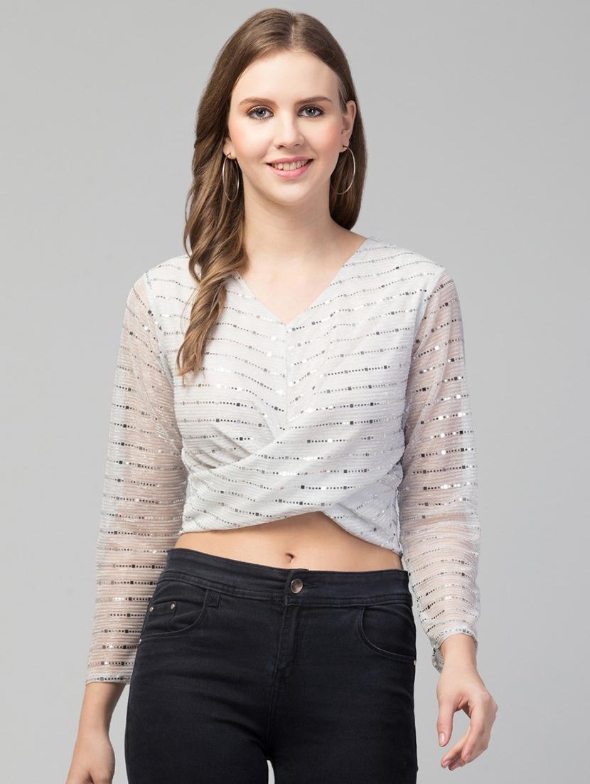 women's crop v neck top - 19945651 - Zoom Image - 0