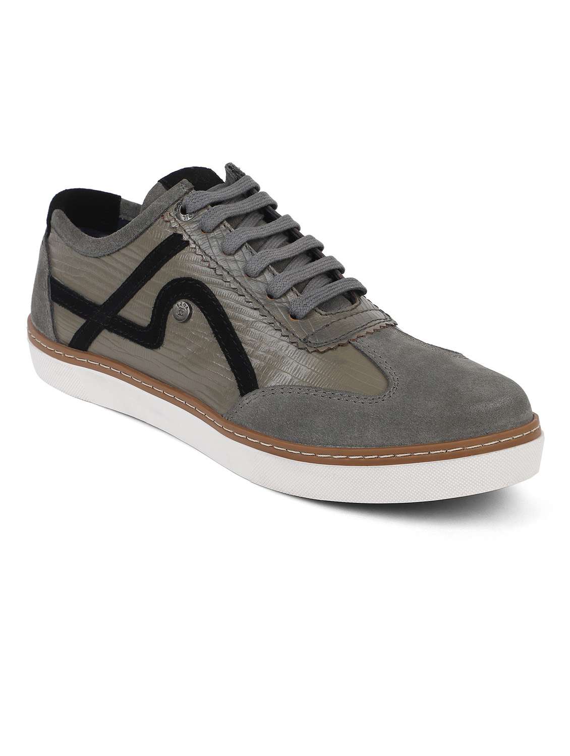 grey leather lace up sneakers
