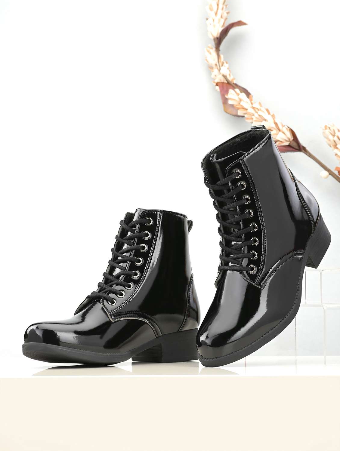 black synthetic laceup boots - 19947021 - Zoom Image - 0