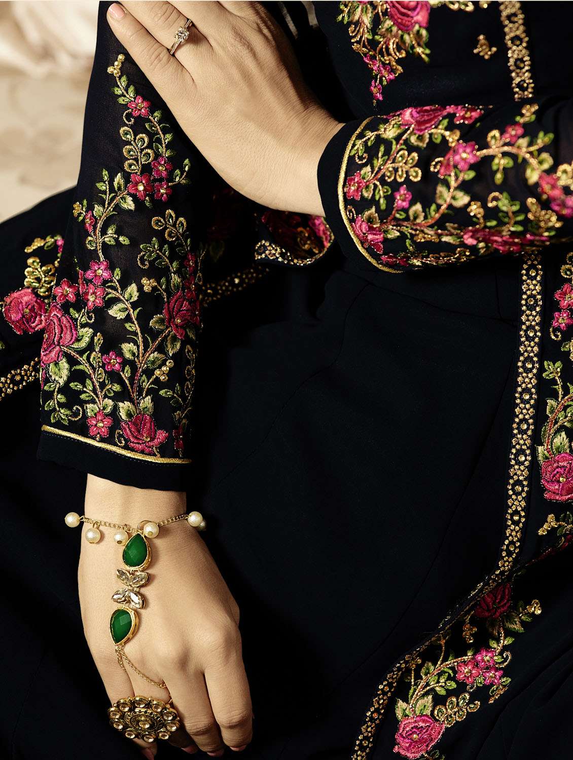 self design black anarkali semi-stitched suit - 19947134 - Standard Image - 3