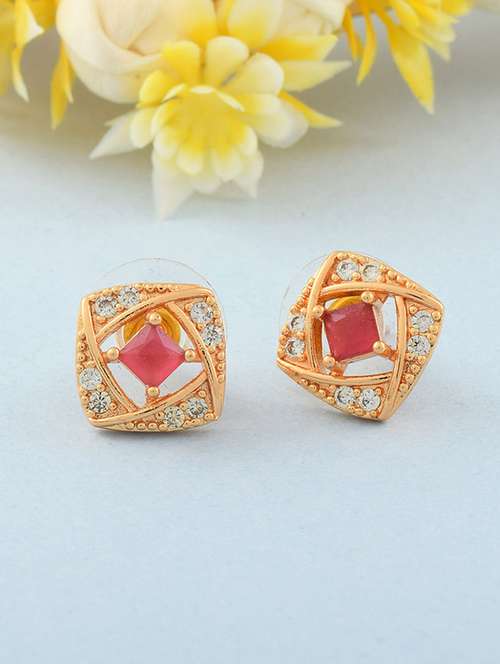 stone studded gold brass studs earring - 19947173 -  Standard Image - 0