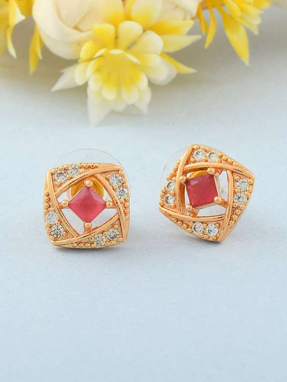 stone studded gold brass studs earring - 19947173 -  Zoom Image - 0