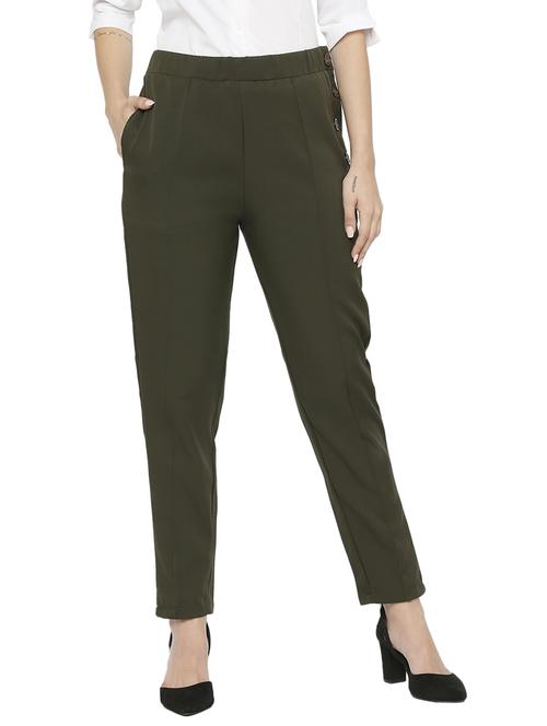 green solid flat front ankle length trouser - 19947223 - Standard Image - 0