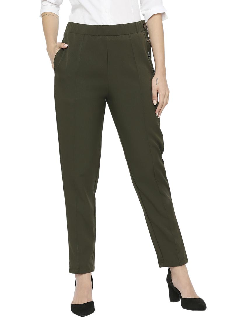 green solid flat front ankle length trouser - 19947223 - Zoom Image - 0