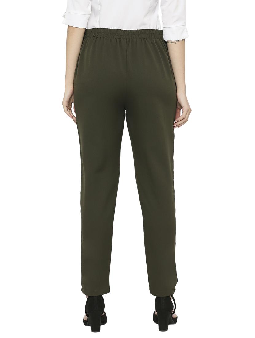 green solid flat front ankle length trouser - 19947223 - Standard Image - 3