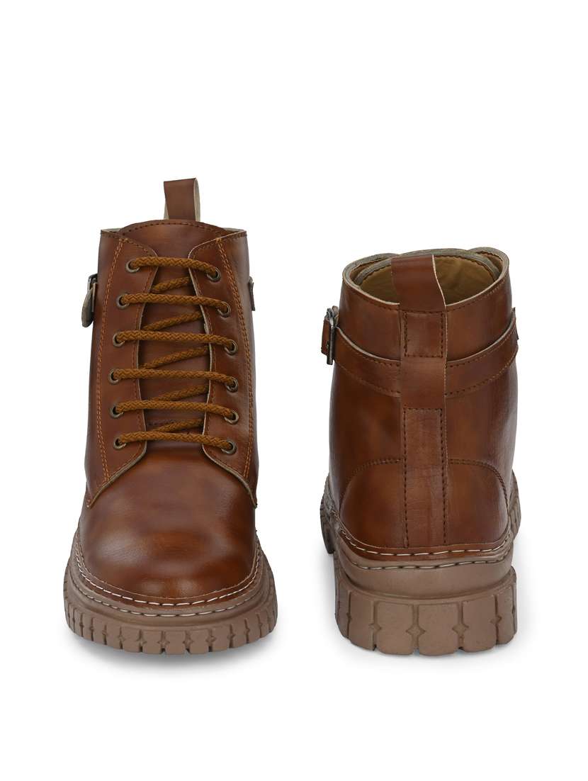 tan synthetic lace up boots - 19947373 -  Standard Image - 3